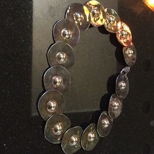 Hammered metal chocker silver medallions / with gold knobs.  STRIKING!!